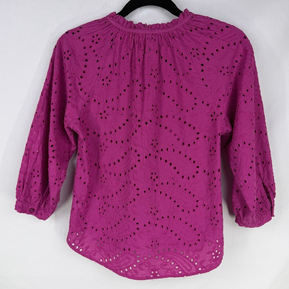 Evereve Larisa Eyelet Top‎ Boho Cottagecore Coastal Grandmother XS 3/4 Sleeve - Picture 3 of 7